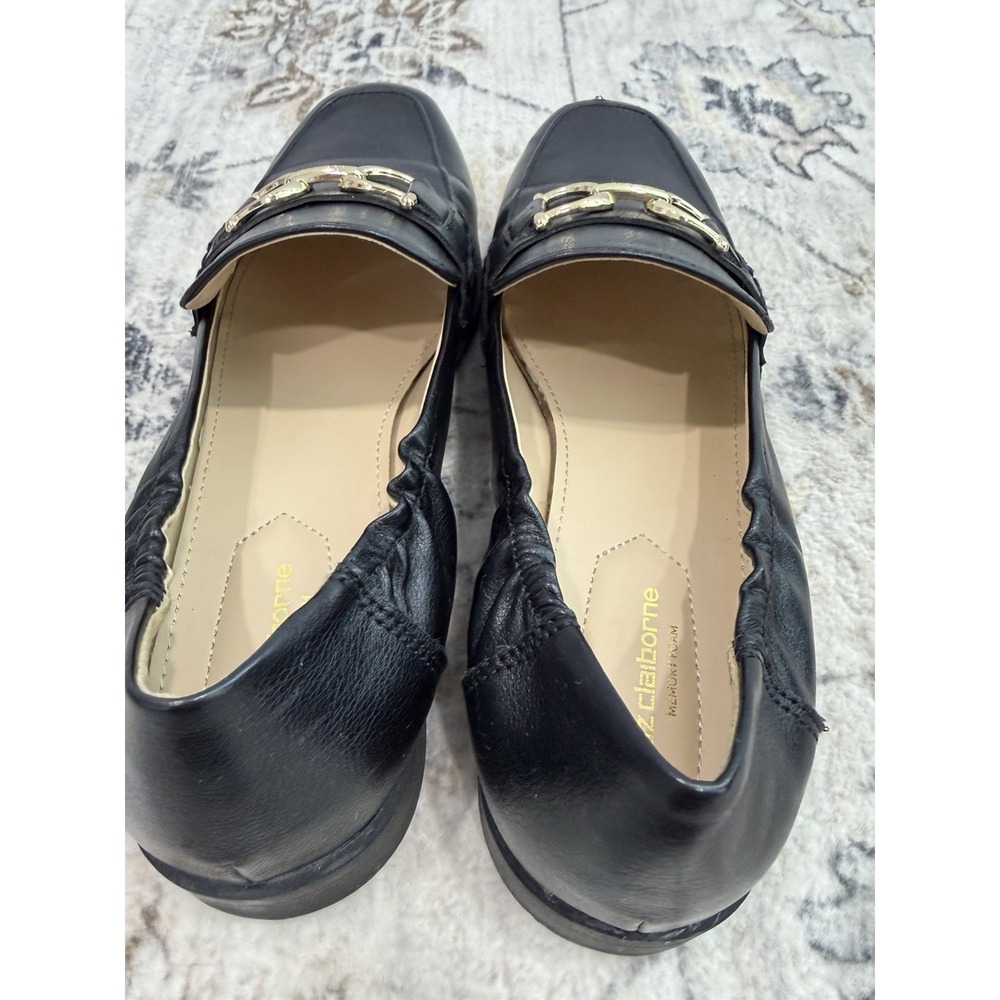 Liz Claiborne Black Leather Loafers Women's Size 8.5 Gold Horsebit Preppy Smart - Picture 5 of 8